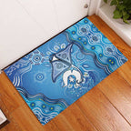 Torres Strait Islander Dhari Stingray Rubber Doormat Aboriginal Dot Art Blue Pastel Style