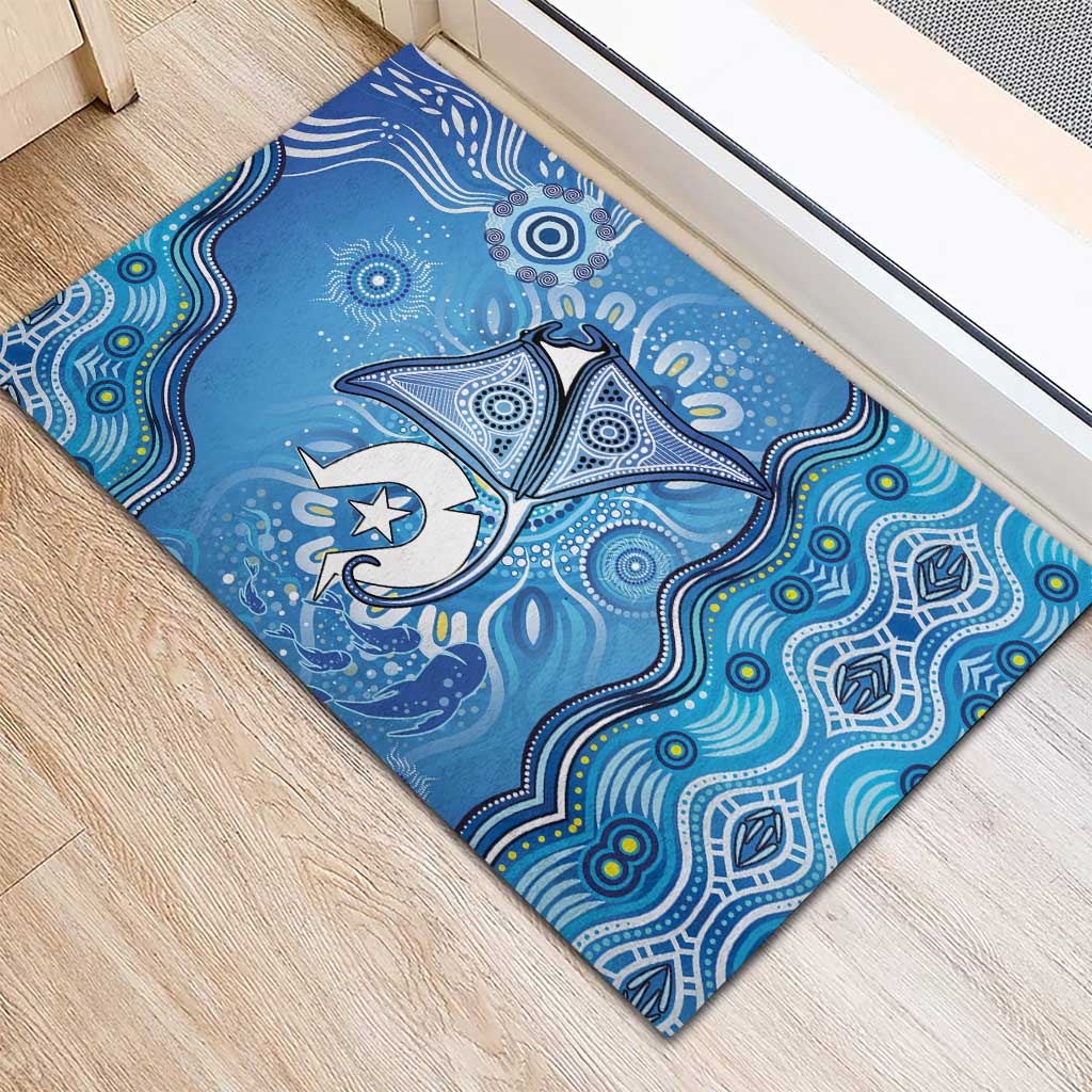Torres Strait Islander Dhari Stingray Rubber Doormat Aboriginal Dot Art Blue Pastel Style