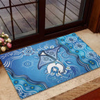 Torres Strait Islander Dhari Stingray Rubber Doormat Aboriginal Dot Art Blue Pastel Style