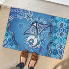 Torres Strait Islander Dhari Stingray Rubber Doormat Aboriginal Dot Art Blue Pastel Style