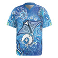 Torres Strait Islander Dhari Stingray Rugby Jersey Aboriginal Dot Art Blue Pastel Style