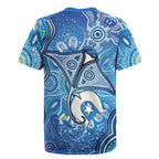 Torres Strait Islander Dhari Stingray Rugby Jersey Aboriginal Dot Art Blue Pastel Style