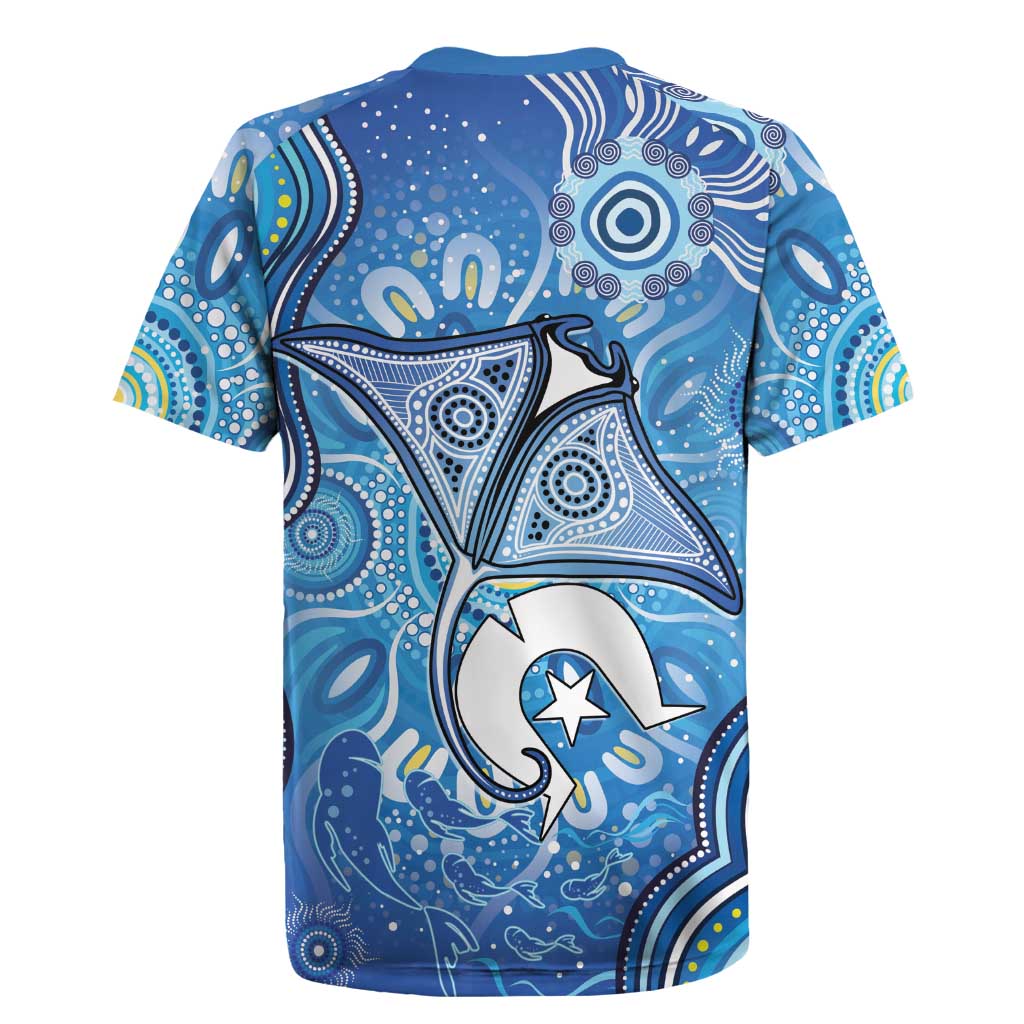 Torres Strait Islander Dhari Stingray Rugby Jersey Aboriginal Dot Art Blue Pastel Style