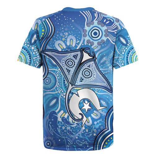 Torres Strait Islander Dhari Stingray Rugby Jersey Aboriginal Dot Art Blue Pastel Style
