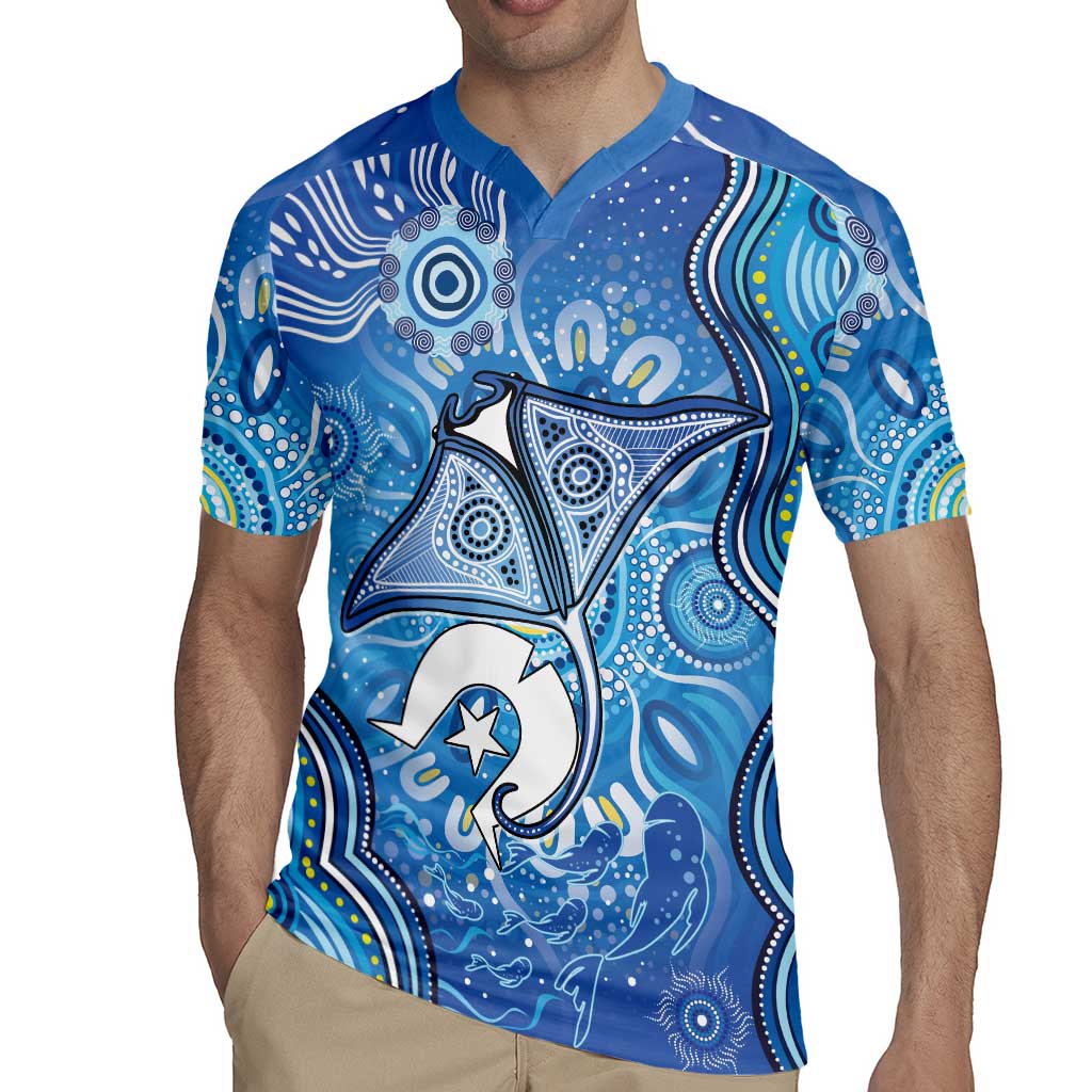 Torres Strait Islander Dhari Stingray Rugby Jersey Aboriginal Dot Art Blue Pastel Style