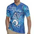 Torres Strait Islander Dhari Stingray Rugby Jersey Aboriginal Dot Art Blue Pastel Style