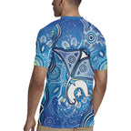 Torres Strait Islander Dhari Stingray Rugby Jersey Aboriginal Dot Art Blue Pastel Style