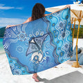 Torres Strait Islander Dhari Stingray Sarong Aboriginal Dot Art Blue Pastel Style
