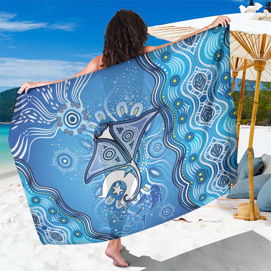 Torres Strait Islander Dhari Stingray Sarong Aboriginal Dot Art Blue Pastel Style