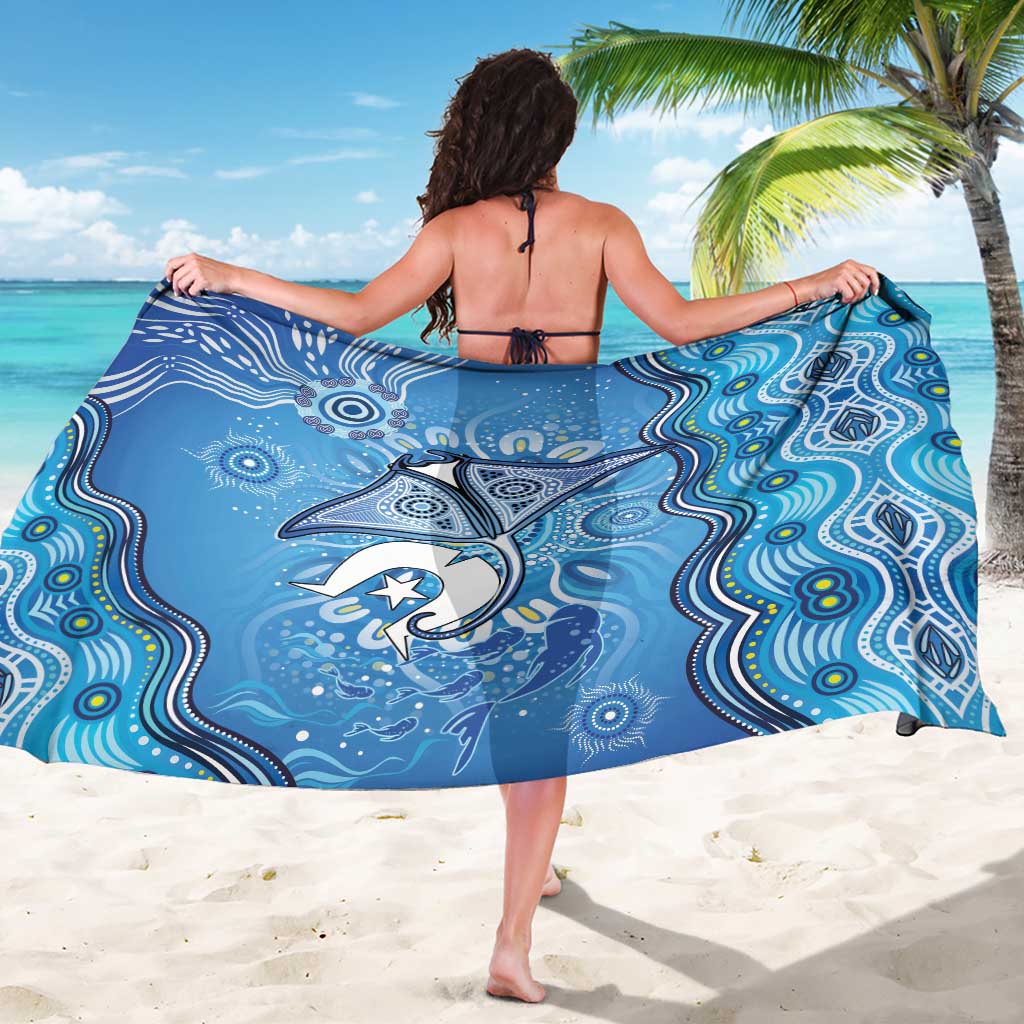 Torres Strait Islander Dhari Stingray Sarong Aboriginal Dot Art Blue Pastel Style