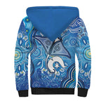 Torres Strait Islander Dhari Stingray Sherpa Hoodie Aboriginal Dot Art Blue Pastel Style