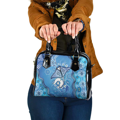 Torres Strait Islander Dhari Stingray Shoulder Handbag Aboriginal Dot Art Blue Pastel Style
