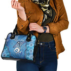Torres Strait Islander Dhari Stingray Shoulder Handbag Aboriginal Dot Art Blue Pastel Style