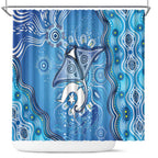 Torres Strait Islander Dhari Stingray Shower Curtain Aboriginal Dot Art Blue Pastel Style