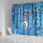 Torres Strait Islander Dhari Stingray Shower Curtain Aboriginal Dot Art Blue Pastel Style