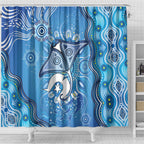 Torres Strait Islander Dhari Stingray Shower Curtain Aboriginal Dot Art Blue Pastel Style