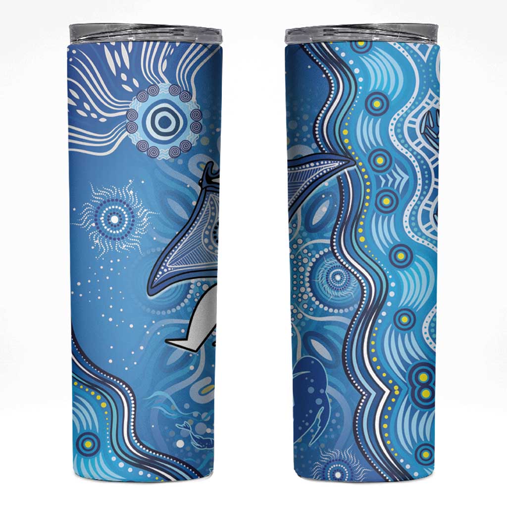 Torres Strait Islander Dhari Stingray Skinny Tumbler Aboriginal Dot Art Blue Pastel Style