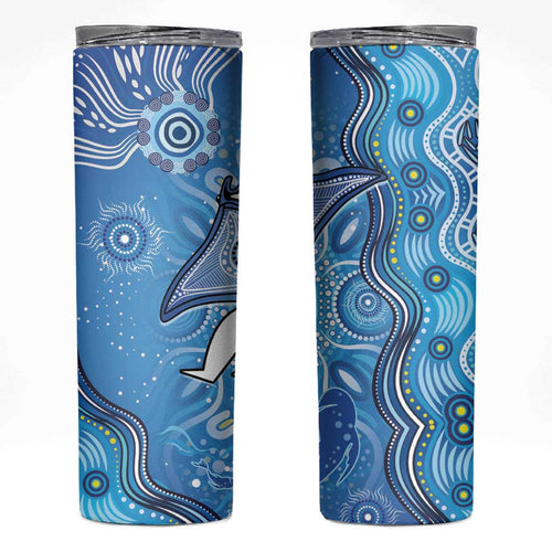 Torres Strait Islander Dhari Stingray Skinny Tumbler Aboriginal Dot Art Blue Pastel Style