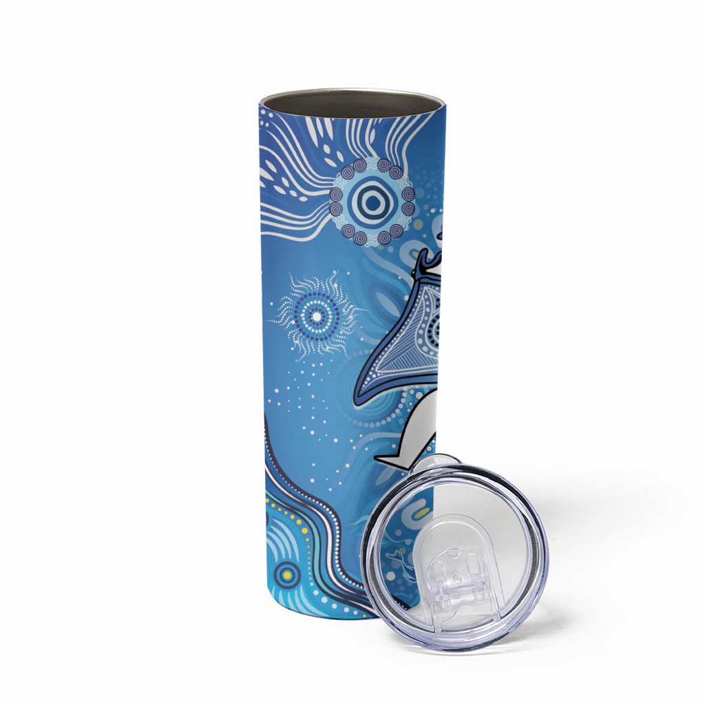 Torres Strait Islander Dhari Stingray Skinny Tumbler Aboriginal Dot Art Blue Pastel Style