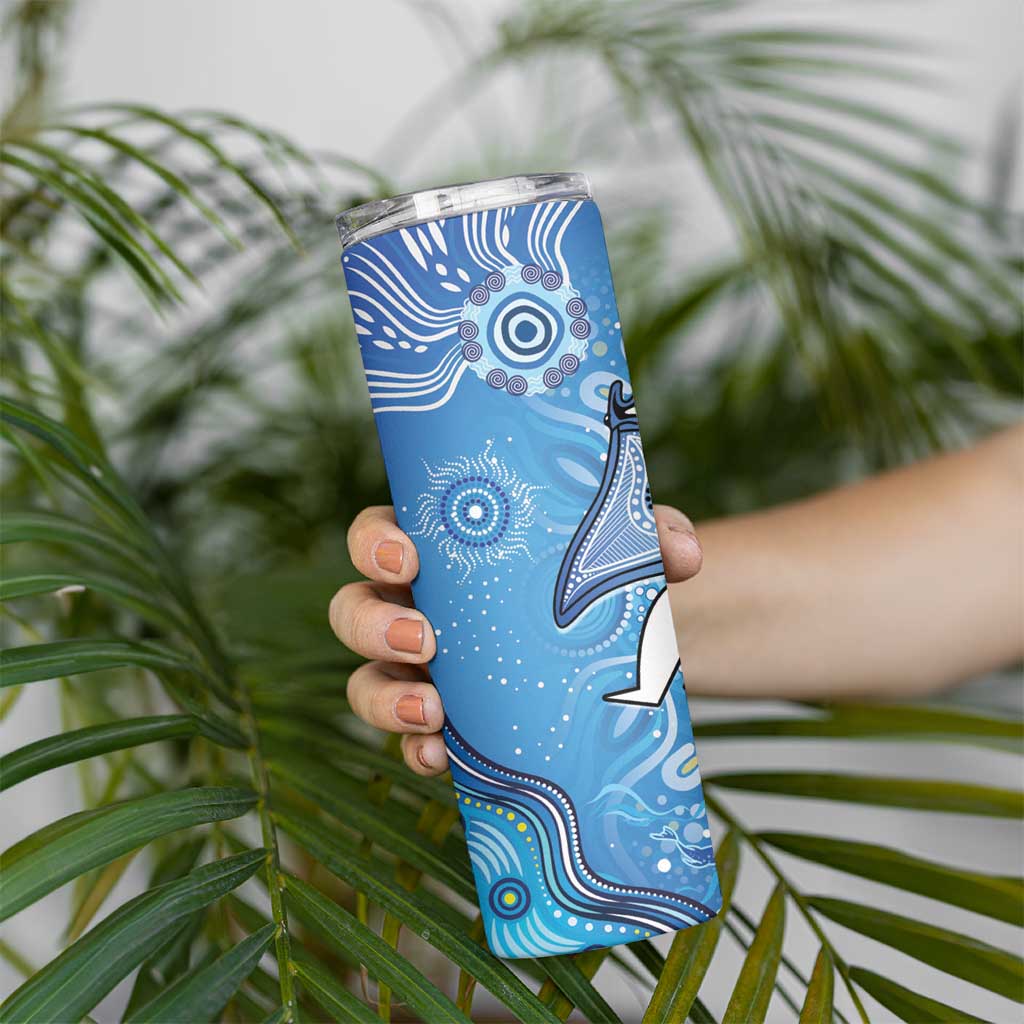 Torres Strait Islander Dhari Stingray Skinny Tumbler Aboriginal Dot Art Blue Pastel Style