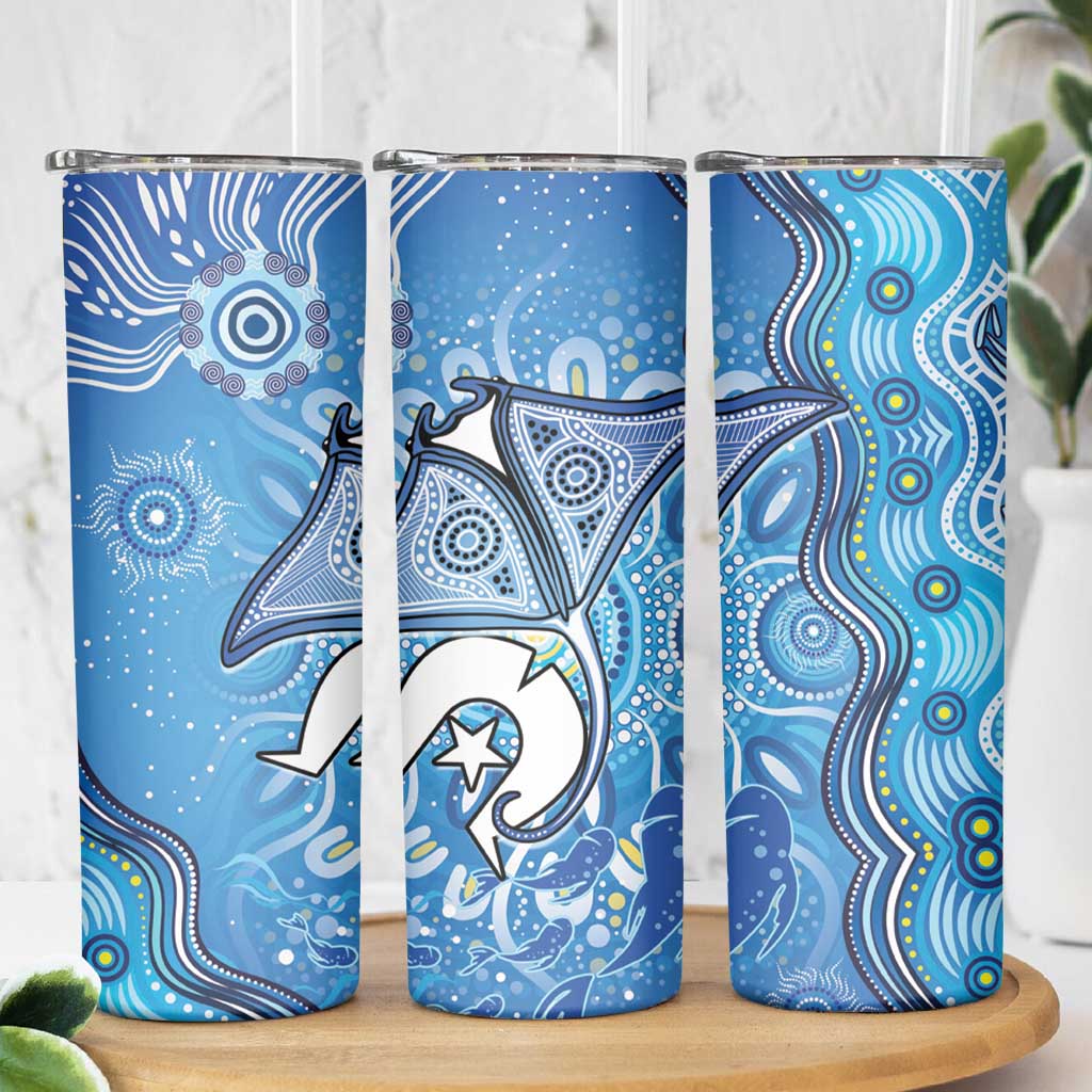 Torres Strait Islander Dhari Stingray Skinny Tumbler Aboriginal Dot Art Blue Pastel Style