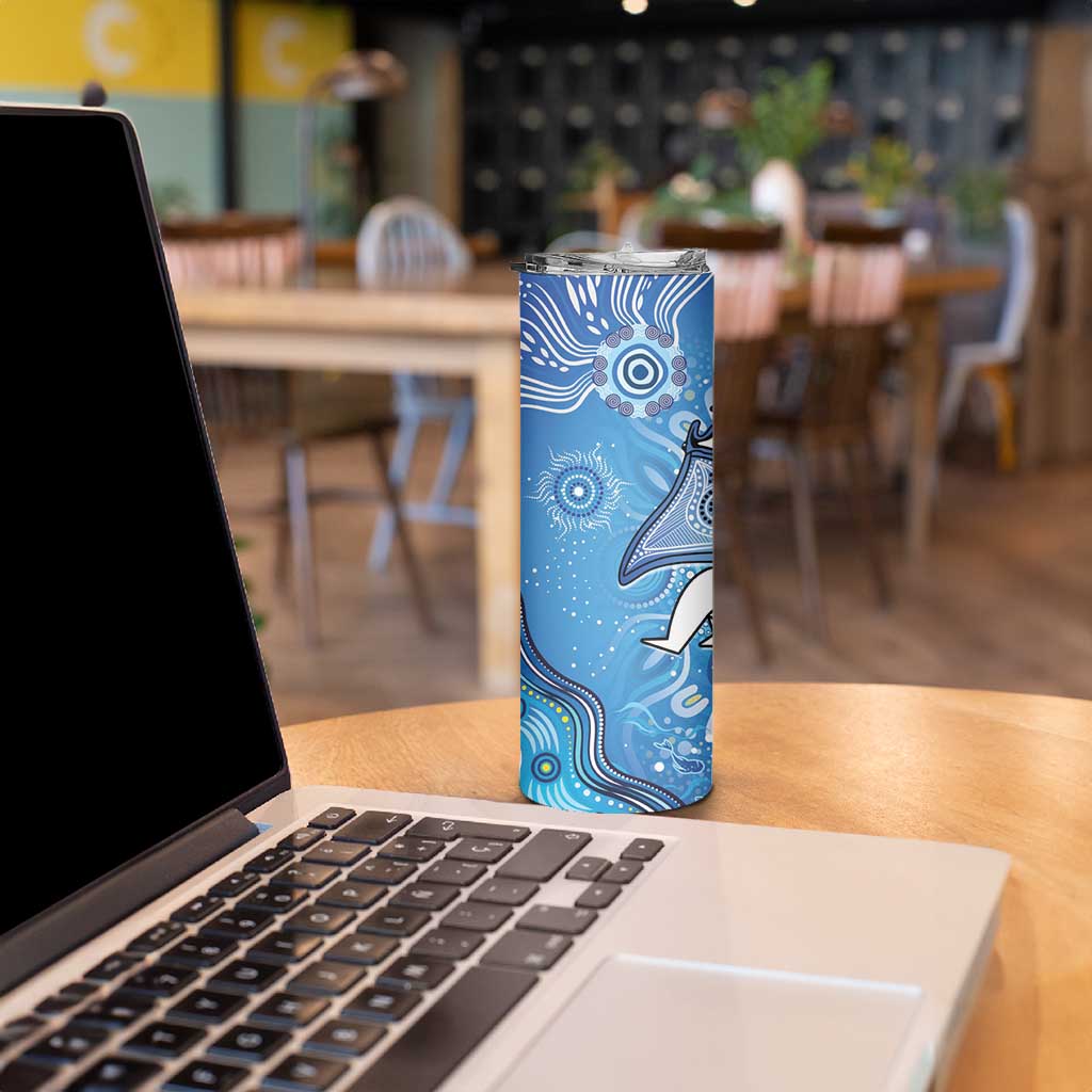 Torres Strait Islander Dhari Stingray Skinny Tumbler Aboriginal Dot Art Blue Pastel Style