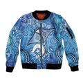 Torres Strait Islander Dhari Stingray Sleeve Zip Bomber Jacket Aboriginal Dot Art Blue Pastel Style