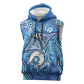 Torres Strait Islander Dhari Stingray Sleeveless Hoodie Aboriginal Dot Art Blue Pastel Style