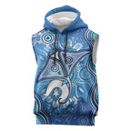 Torres Strait Islander Dhari Stingray Sleeveless Hoodie Aboriginal Dot Art Blue Pastel Style