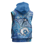 Torres Strait Islander Dhari Stingray Sleeveless Hoodie Aboriginal Dot Art Blue Pastel Style