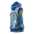 Torres Strait Islander Dhari Stingray Sleeveless Hoodie Aboriginal Dot Art Blue Pastel Style