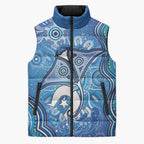 Torres Strait Islander Dhari Stingray Sleeveless Puffer Jacket Aboriginal Dot Art Blue Pastel Style