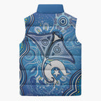 Torres Strait Islander Dhari Stingray Sleeveless Puffer Jacket Aboriginal Dot Art Blue Pastel Style