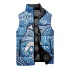 Torres Strait Islander Dhari Stingray Sleeveless Puffer Jacket Aboriginal Dot Art Blue Pastel Style