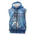 Torres Strait Islander Dhari Stingray Sleeveless Zip Hoodie Aboriginal Dot Art Blue Pastel Style