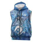 Torres Strait Islander Dhari Stingray Sleeveless Zip Hoodie Aboriginal Dot Art Blue Pastel Style