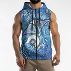 Torres Strait Islander Dhari Stingray Sleeveless Zip Hoodie Aboriginal Dot Art Blue Pastel Style