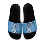 Torres Strait Islander Dhari Stingray Slide Sandals Aboriginal Dot Art Blue Pastel Style