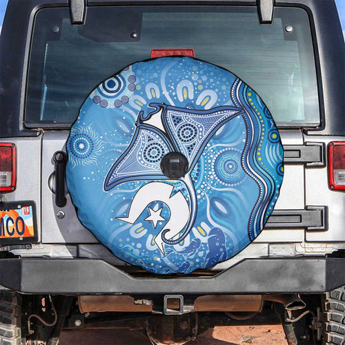 Torres Strait Islander Dhari Stingray Spare Tire Cover Aboriginal Dot Art Blue Pastel Style