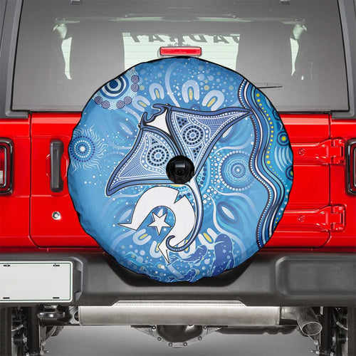 Torres Strait Islander Dhari Stingray Spare Tire Cover Aboriginal Dot Art Blue Pastel Style