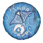Torres Strait Islander Dhari Stingray Spare Tire Cover Aboriginal Dot Art Blue Pastel Style