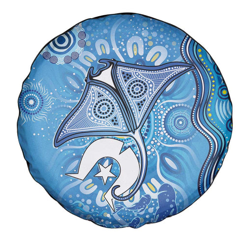 Torres Strait Islander Dhari Stingray Spare Tire Cover Aboriginal Dot Art Blue Pastel Style
