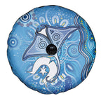 Torres Strait Islander Dhari Stingray Spare Tire Cover Aboriginal Dot Art Blue Pastel Style