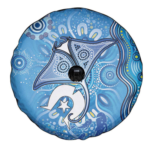 Torres Strait Islander Dhari Stingray Spare Tire Cover Aboriginal Dot Art Blue Pastel Style