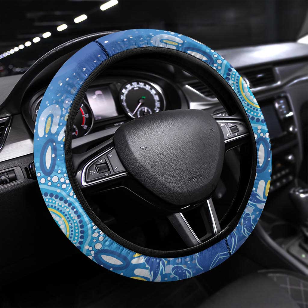 Torres Strait Islander Dhari Stingray Steering Wheel Cover Aboriginal Dot Art Blue Pastel Style