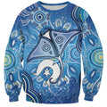 Torres Strait Islander Dhari Stingray Sweatshirt Aboriginal Dot Art Blue Pastel Style