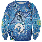 Torres Strait Islander Dhari Stingray Sweatshirt Aboriginal Dot Art Blue Pastel Style