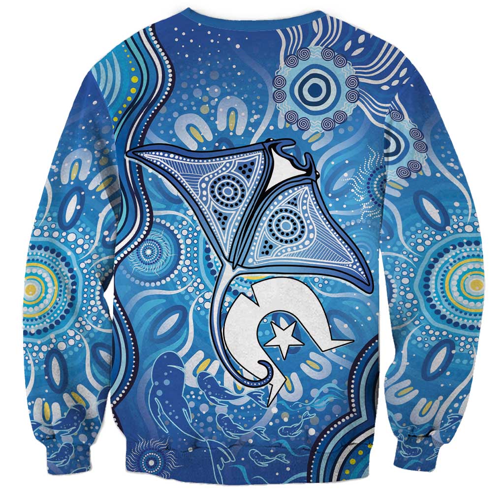 Torres Strait Islander Dhari Stingray Sweatshirt Aboriginal Dot Art Blue Pastel Style