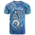 Torres Strait Islander Dhari Stingray T Shirt Aboriginal Dot Art Blue Pastel Style