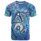 Torres Strait Islander Dhari Stingray T Shirt Aboriginal Dot Art Blue Pastel Style